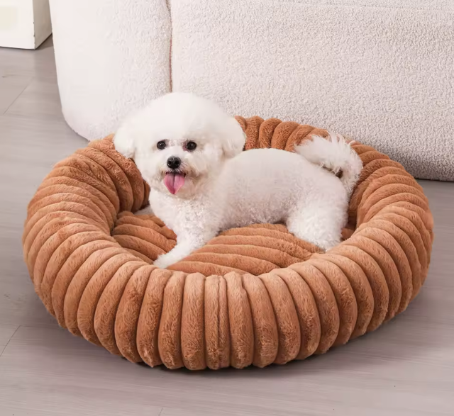 Striped Round Bed Brown