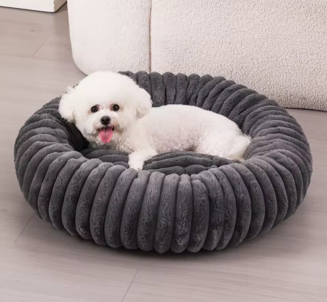 Striped Round Bed Grey
