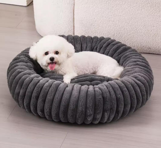 Striped Round Bed Grey