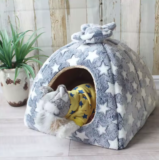 Warm Winter Foldable Pet House Stars Pattern
